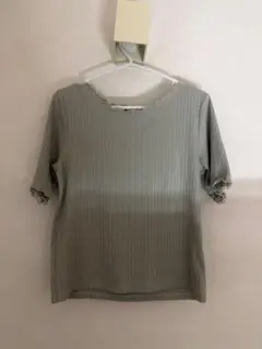 グレー リブ編み 半袖 Tシャツ レースアップ
