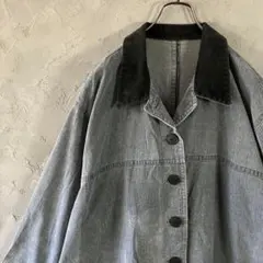 90s ヴィンテージ　ジャケット　デニム調　オーバーサイズ　襟切替　古着　LO8