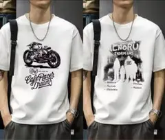 【個性派】カフェレーサー柄　Tシャツ メンズ 2xL 白