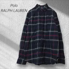 ポロラルフローレン☆ネルシャツ チェック柄 綿 ネイビー×グリーン