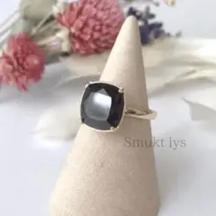 天然石 ブラックスピネル スクエア ファセットカット リング ゴールド シルバー