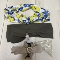 新品あり 花柄とリブ編みのヘアバンド ヘアクリップ セット