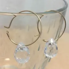 新品 ティアドロップクリスタルフープピアス 14kgf ゴールドフィルド