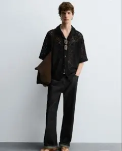 ★美品★zara クロシェシャツ 半袖シャツ メンズMサイズのサムネイル