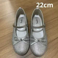 POMPKINS　フォーマルシューズ　22cm　シルバー　日本製　バレエシューズ