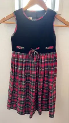 【英国製】ローラアシュレイ 5才 110cm ベロア切替 チェックワンピース