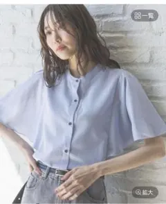 GLOBA L WORKストライプ フレアスリーブ 半袖シャツ