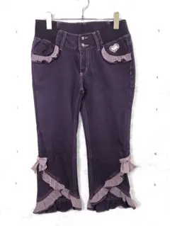 y2k 平成 古着 ハート チュールフリル付き クロップド デニム パンツ