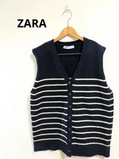ZARA ストライプ ニットベスト　ネイビー