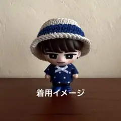 ソフビサイズ　ライン入りニットハット＋ドット柄シャツ2点セット(青)