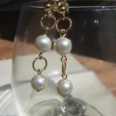 新品 パール 2連ピアス 14KGFゴールドフィルド アレルギー対応