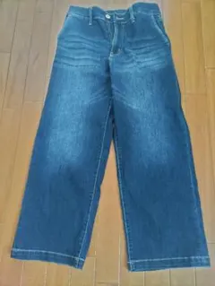 濃いデニム ワイドレッグパンツ