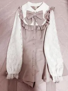 Secret Honey シーハニ レース袖フリルヨークセットアップ ピンク