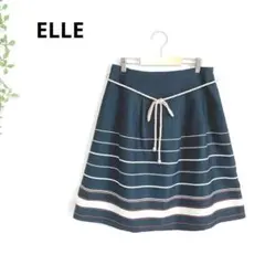 ELLE エル　フレアスカート　ストライプ柄　ロープベルト付き　綺麗め　上品のサムネイル