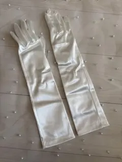 【美品】サテンセミロンググローブ　ウェディング