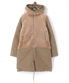 CPCM 配色 ファー 切替 ロング ダウン ジャケット コート ベージュ　F