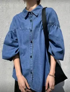 完売品 デニムブラウス パフ袖 トップス L