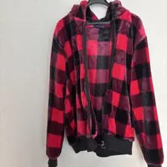 OUTDOOR PRODUCTS 赤黒チェック フリースパーカー　Ｍサイズ