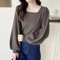 新品、未使用リブ編み バルーンスリーブ セーター