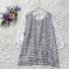 新品＊アソシエ【5L】七分袖チュニックカットソー　プルオーバー　ブラウス　白　黒