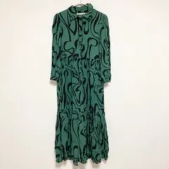 ZARA 抽象模様 グリーン ワンピース