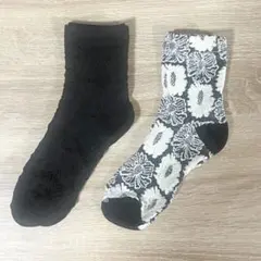 17cm 靴下 レディース ソックス 2足セット レース 花柄 刺繍 可愛い 黒