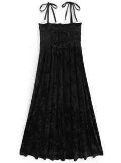 タグ付き クラッシュベロアギャザーリボンキャミワンピース[sm207] ブラック