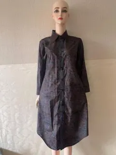 着物リメイクシャツワンピース　大島紬正絹　４月上旬発送