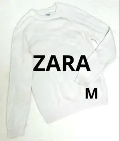 【ザラ】ZARA クルーネックセーター M相当　アイボリー系