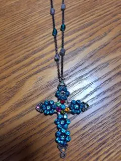 青色ストーン 十字架ネックレス