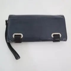 COACH　ネイビー レザー　長財布　リング付き　オールドコーチ