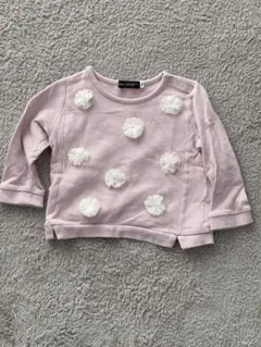 bebe ピンク フラワー装飾 袖ロゴトレーナー 80