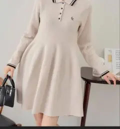Chico 配色ポロニットワンピース　アイボリー