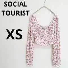 SOCIAL TOURIST＊背中開きショート丈花柄ブラウス　XS　袖ボリュームのサムネイル