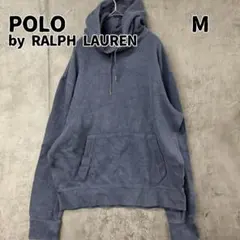 ポロ ラルフローレン パーカー M 紺 刺繍ロゴ エルボーパッチ【9430】