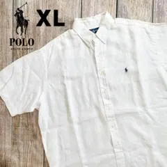 ラルフローレン　半袖ボタンダウンシャツ 90s　リネン　ビッグサイズ　XL　白