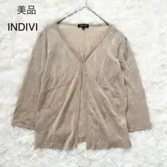 美品　インディヴィ　カーディガン　長袖　薄手　ラメ　上品　羽織り　ゴールド　Mのサムネイル