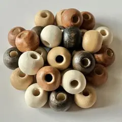 12mm/穴5mm 4色入りウッドビーズ 30個 木製 大穴