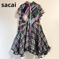 sacai チェック柄 ワンピース パッチワーク 2018SS サイズ1のサムネイル