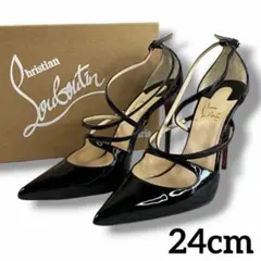 美品 クリスチャンルブタン エナメル パンプス ヒール 24cm ドレス 黒