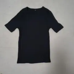 ユニクロ ランダムリブ クルーネックTシャツ ブラック M