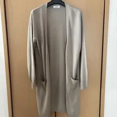ベージュ ロングカーディガン ポケット付き　M