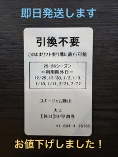 スキー場ジャム勝山 大人 全日リフト券