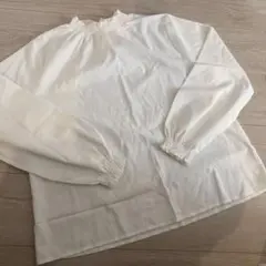 ホワイト フリルネック 長袖シャツ M
