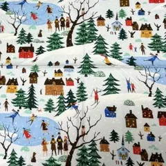 USAコットン クリスマス 雪景色 スキー ヴィンテージ