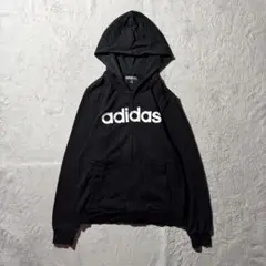 【Y8209】.adidas パーカー　フーディー　サイズL ブラック