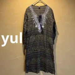 チャイハネ　yul ★刺繍　緑と紫のチュニック　スリットありのサムネイル