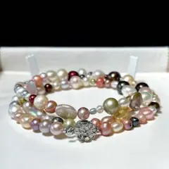 本真珠 マルチカラー ロングパールネックレス 3.9〜10.8㎜ M642