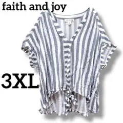 faith and joy ストライプ Vネックシャツ【3XL】春夏
