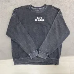 LIFE IS GOOD クルーネック スウェット 裏起毛ダークグレー プリント
